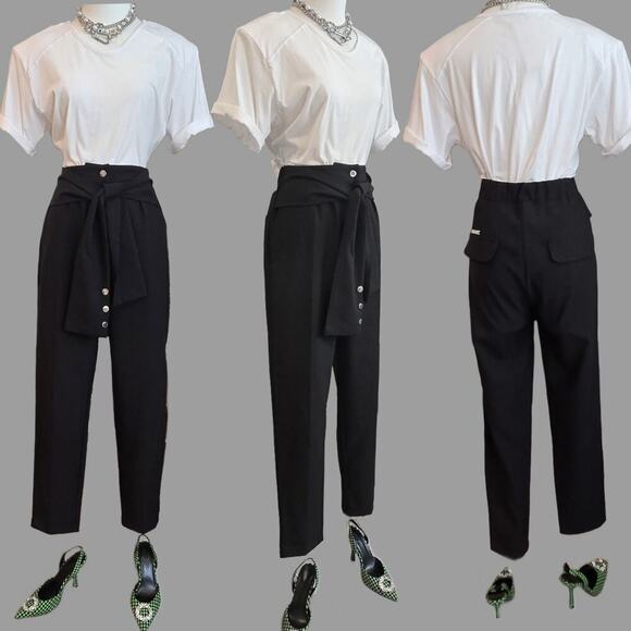 Maniere De Voir Black High Waist Tie Wrap Pants NWT Sz US10 - Picture 1 of 9